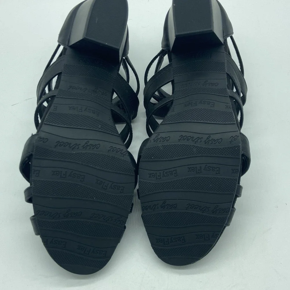 Easy Street Amaze Black Sandals Women's 9M Strappy Minimalist Edgy Block Heels